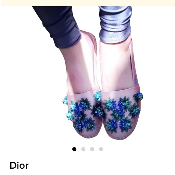 Dark Pink Satin Blue Green Flowers Espadrilles - Picture 4 of 4